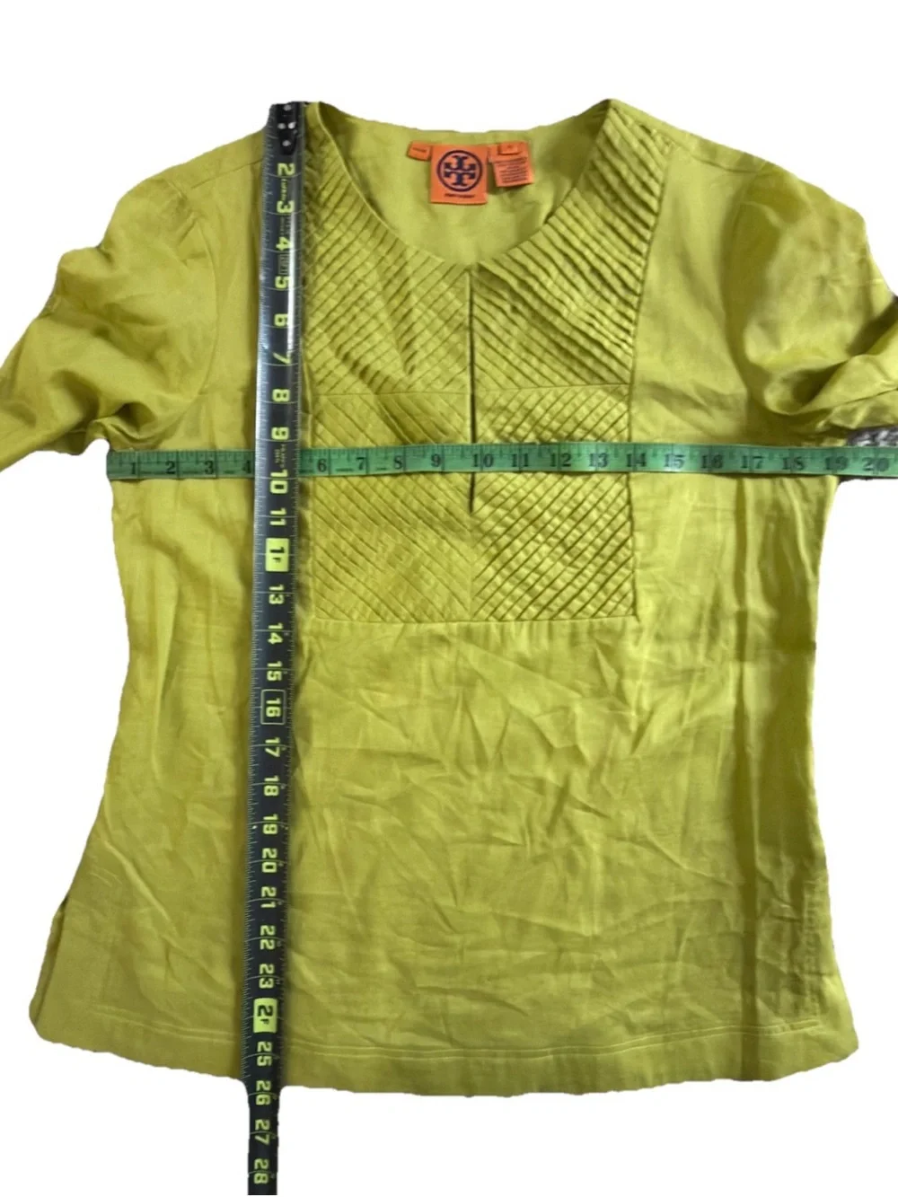 Tory Burch Lime Green Sunburst Pintuck Pleat Blouse Top Cotton Women's US 10